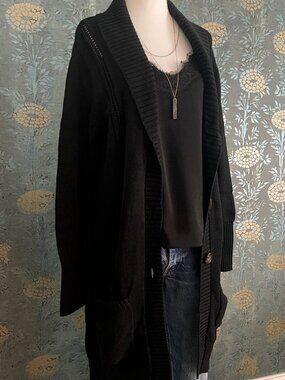 UGG Black Long Cable Knit Cardigan Sweater Button